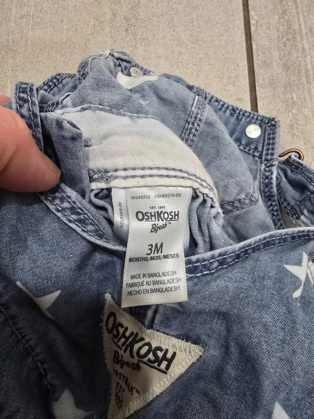 OshKosh B'gosh Star Print Denim Jumper Dress 3 Months Baby Girl Overall Dress